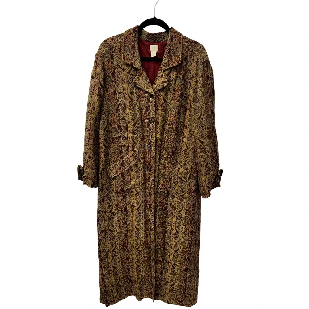 J.Jill Vintage 90s Fall Paisley Tapestry Coat Long Boho Statement Button-Front